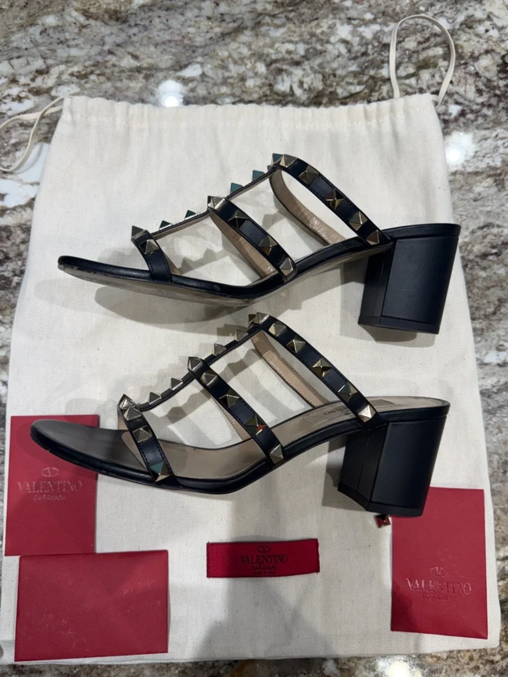 Valentino Rockstud Leather Block Heel Slide Sandal 37